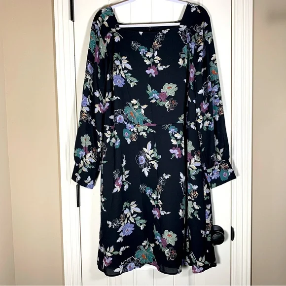 NWT Loft Womens Black Floral Print MidI Chiffon Dress Plus size 18